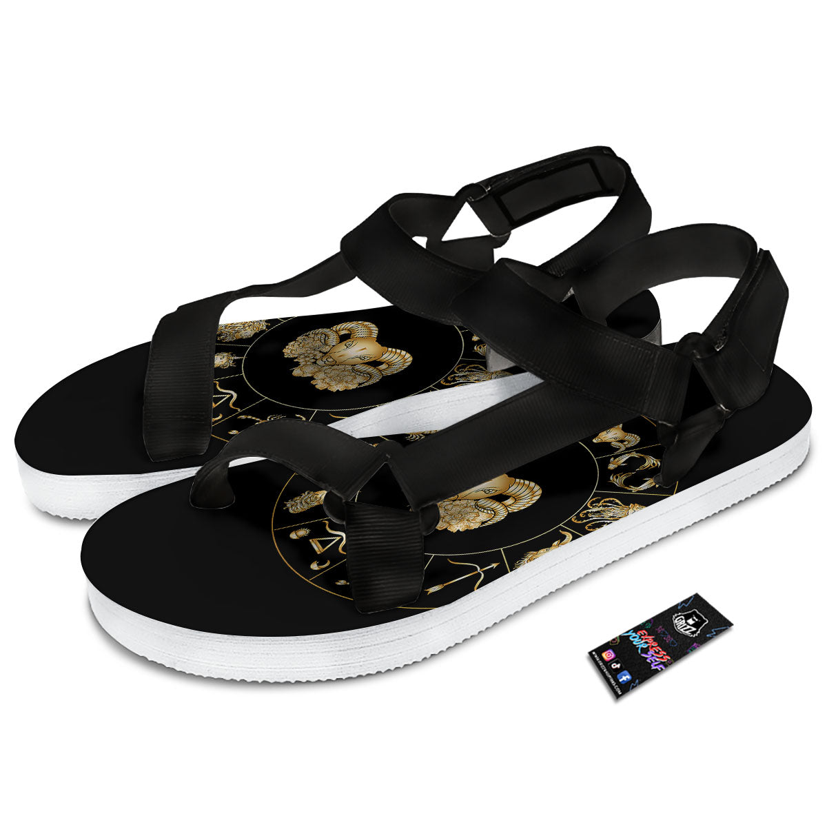 Capricorn Sign Fantasy Print Black Open Toe Sandals-grizzshop