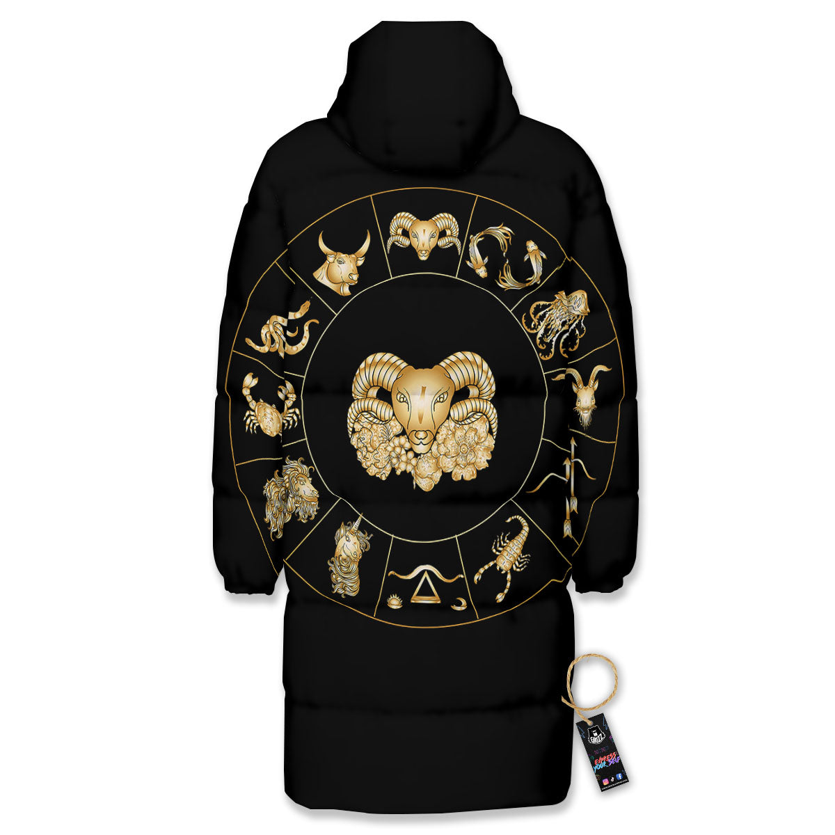 Capricorn Sign Fantasy Print Long Down Jacket-grizzshop
