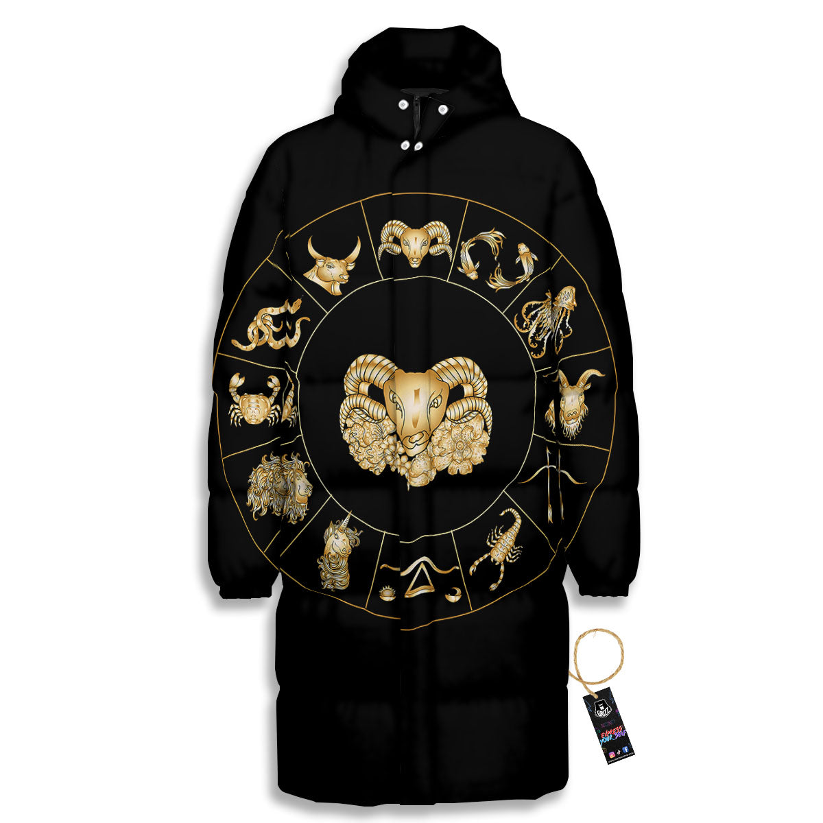 Capricorn Sign Fantasy Print Long Down Jacket-grizzshop