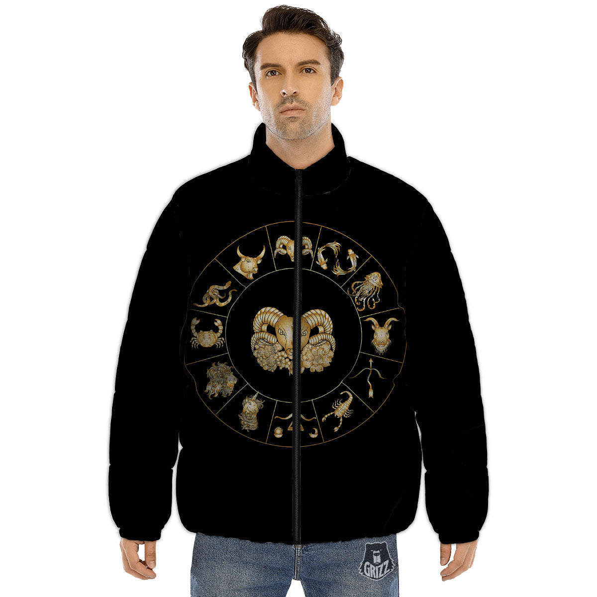 Capricorn Sign Fantasy Print Puffer Jacket-grizzshop