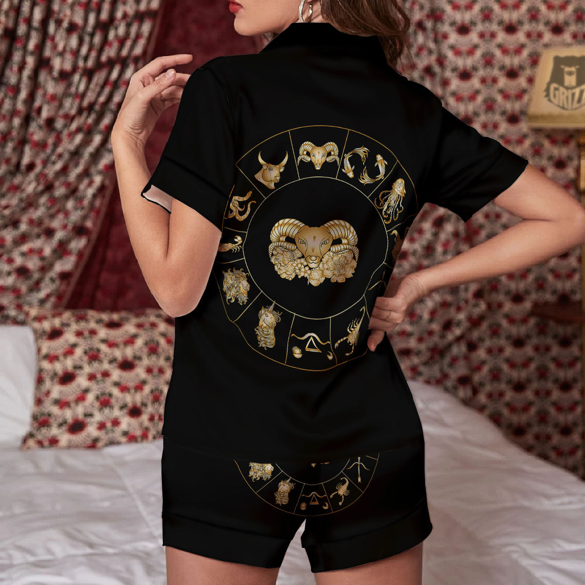 Capricorn Sign Fantasy Print Women Silk Pajamas-grizzshop