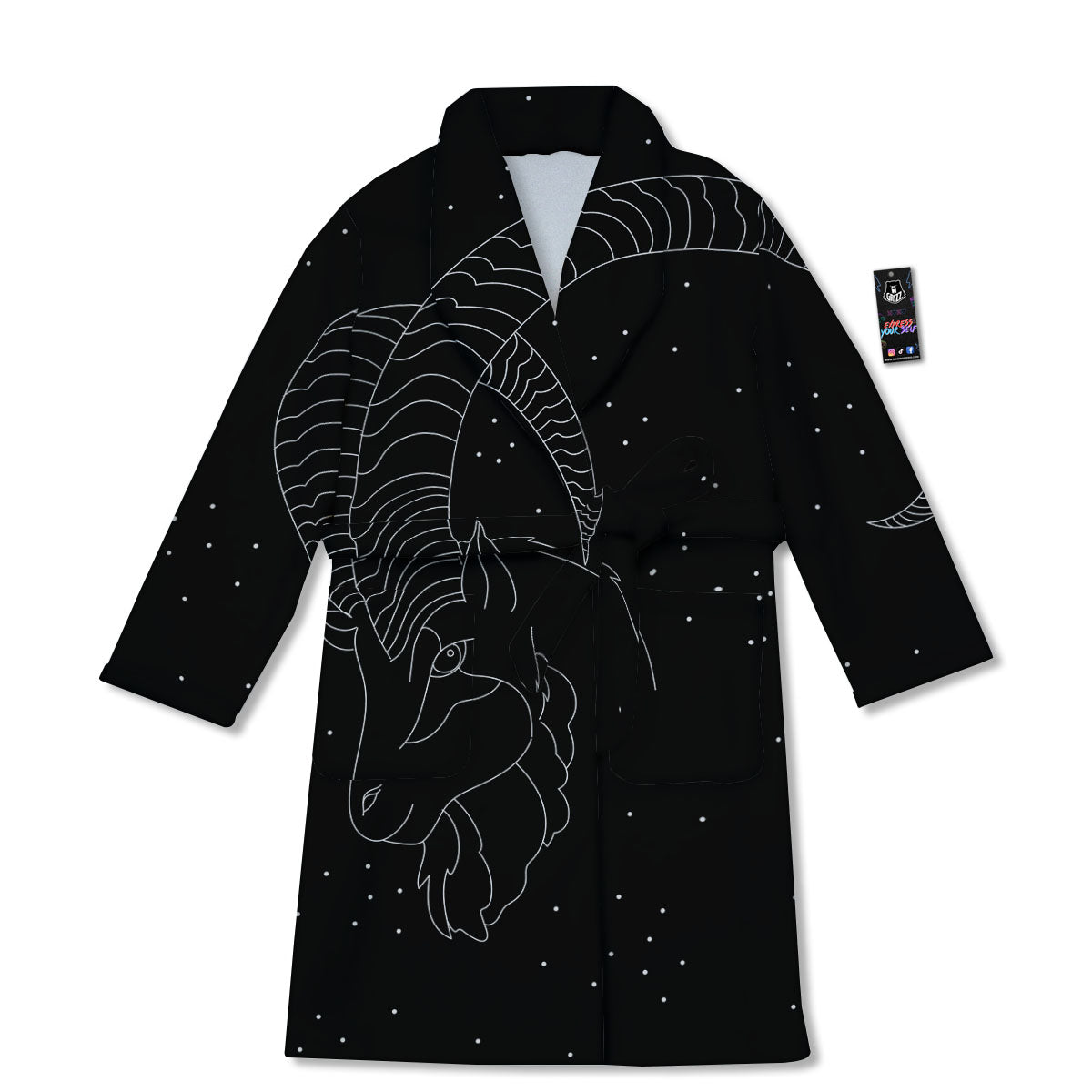 Capricorn Sign White And Black Print Bathrobe-grizzshop