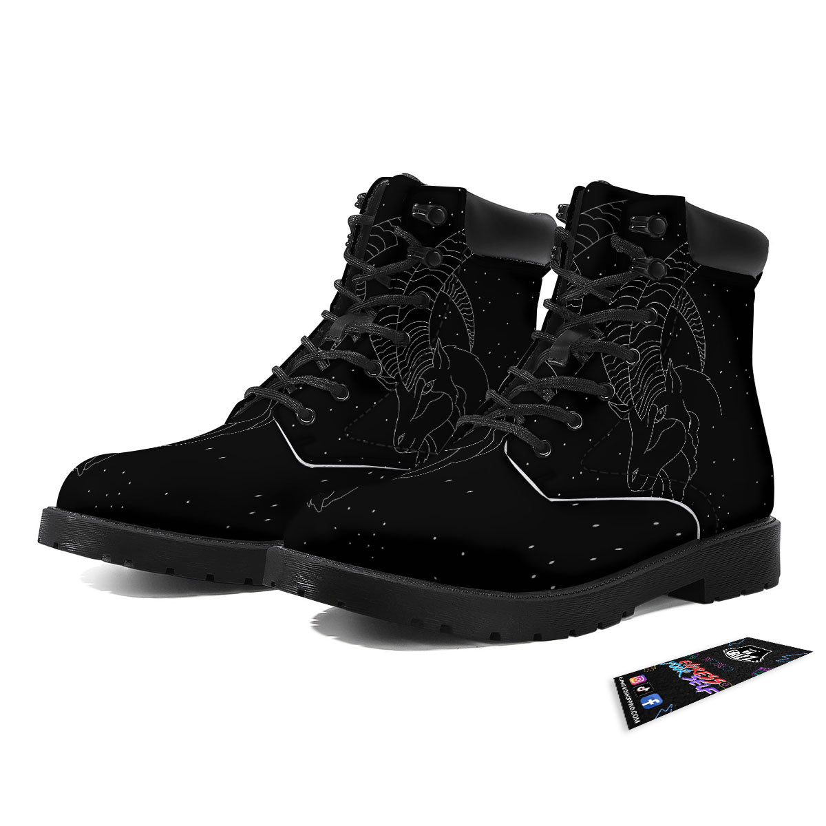Capricorn Sign White And Black Print Boots-grizzshop