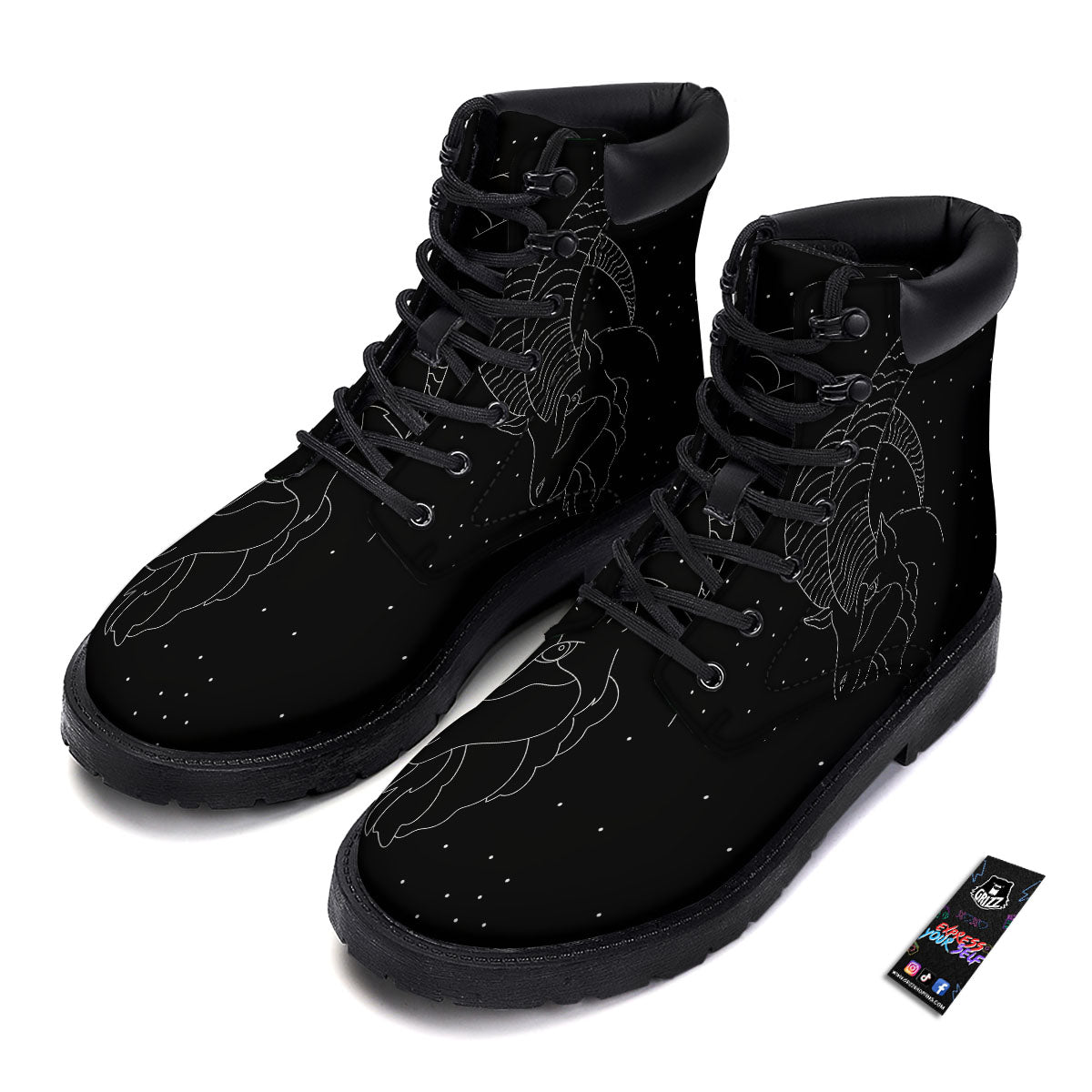 Capricorn Sign White And Black Print Boots-grizzshop