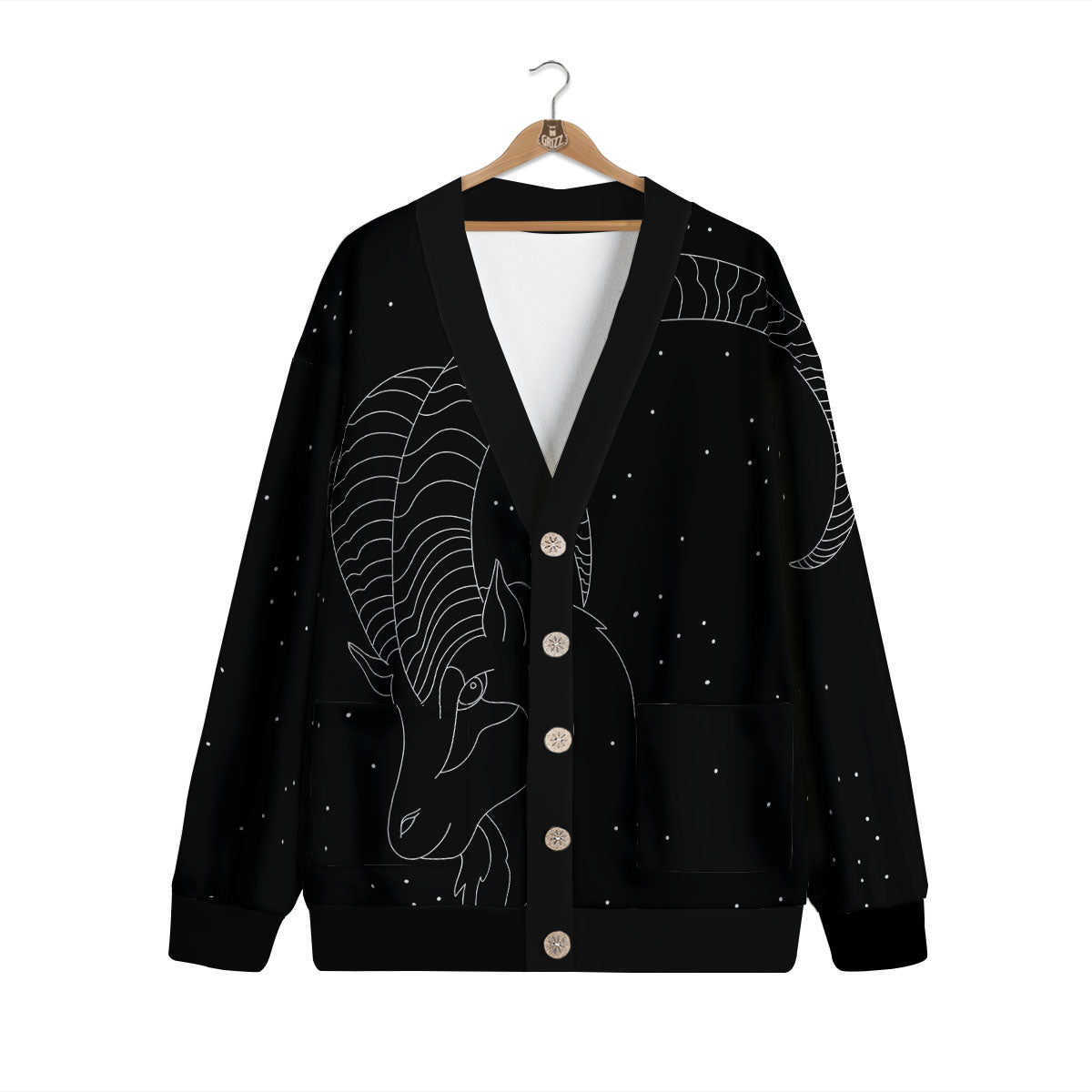Capricorn Sign White And Black Print Cardigan-grizzshop
