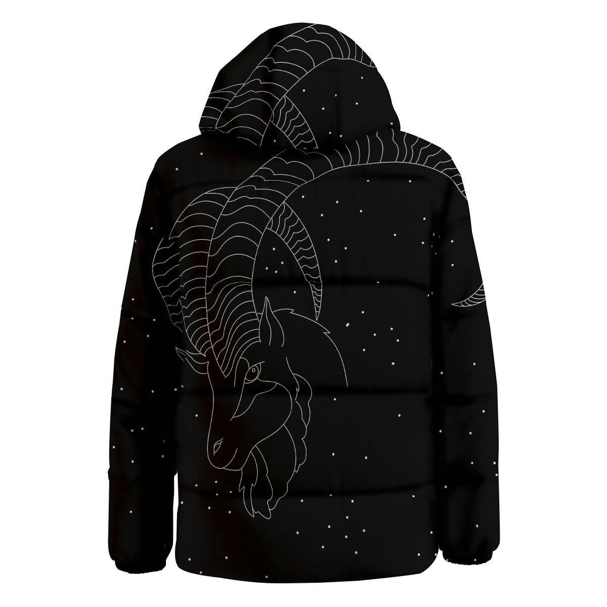 Capricorn Sign White And Black Print Down Jacket-grizzshop