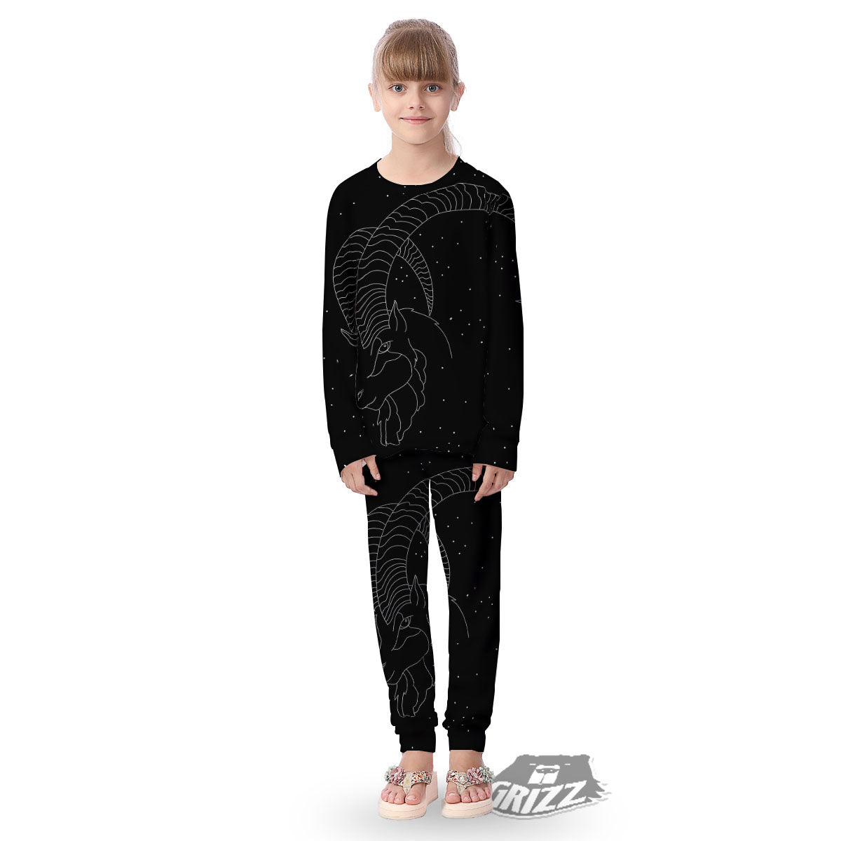 Capricorn Sign White And Black Print Kid's Pajamas-grizzshop