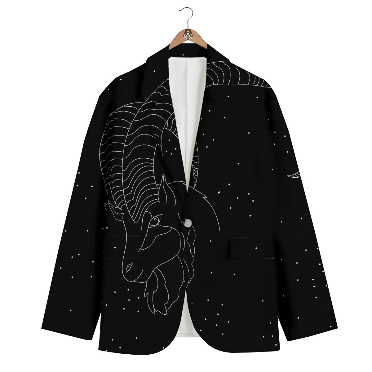 Capricorn Sign White And Black Print Men's Blazer-grizzshop