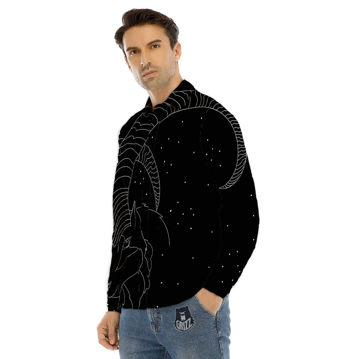 Capricorn Sign White And Black Print Men's Dress Shirts-grizzshop
