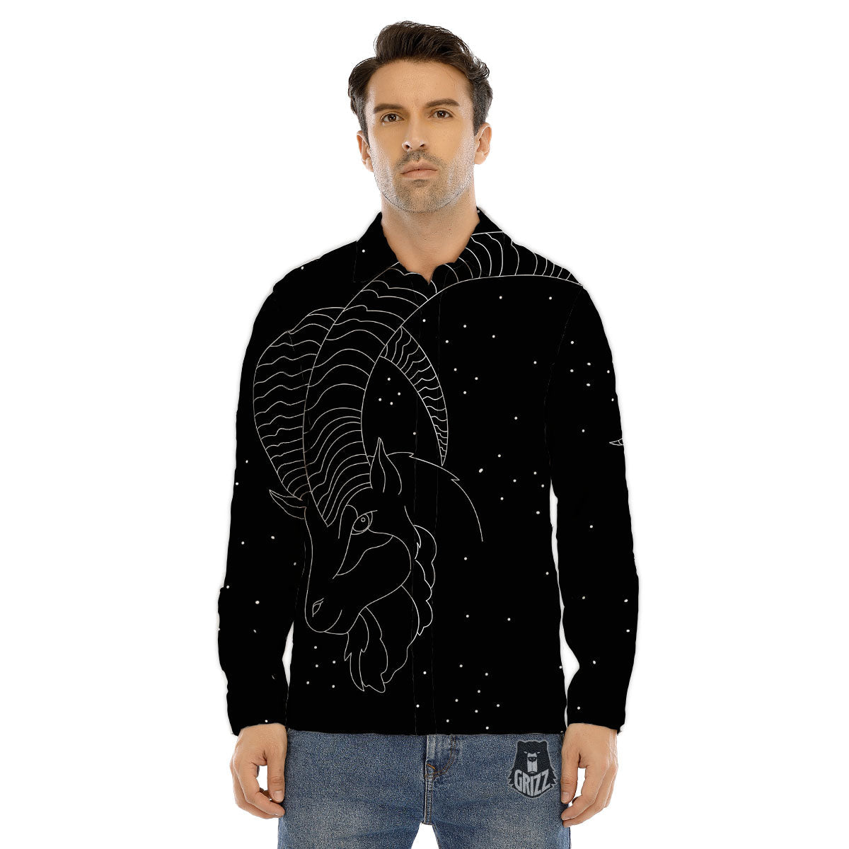 Capricorn Sign White And Black Print Men's Dress Shirts-grizzshop