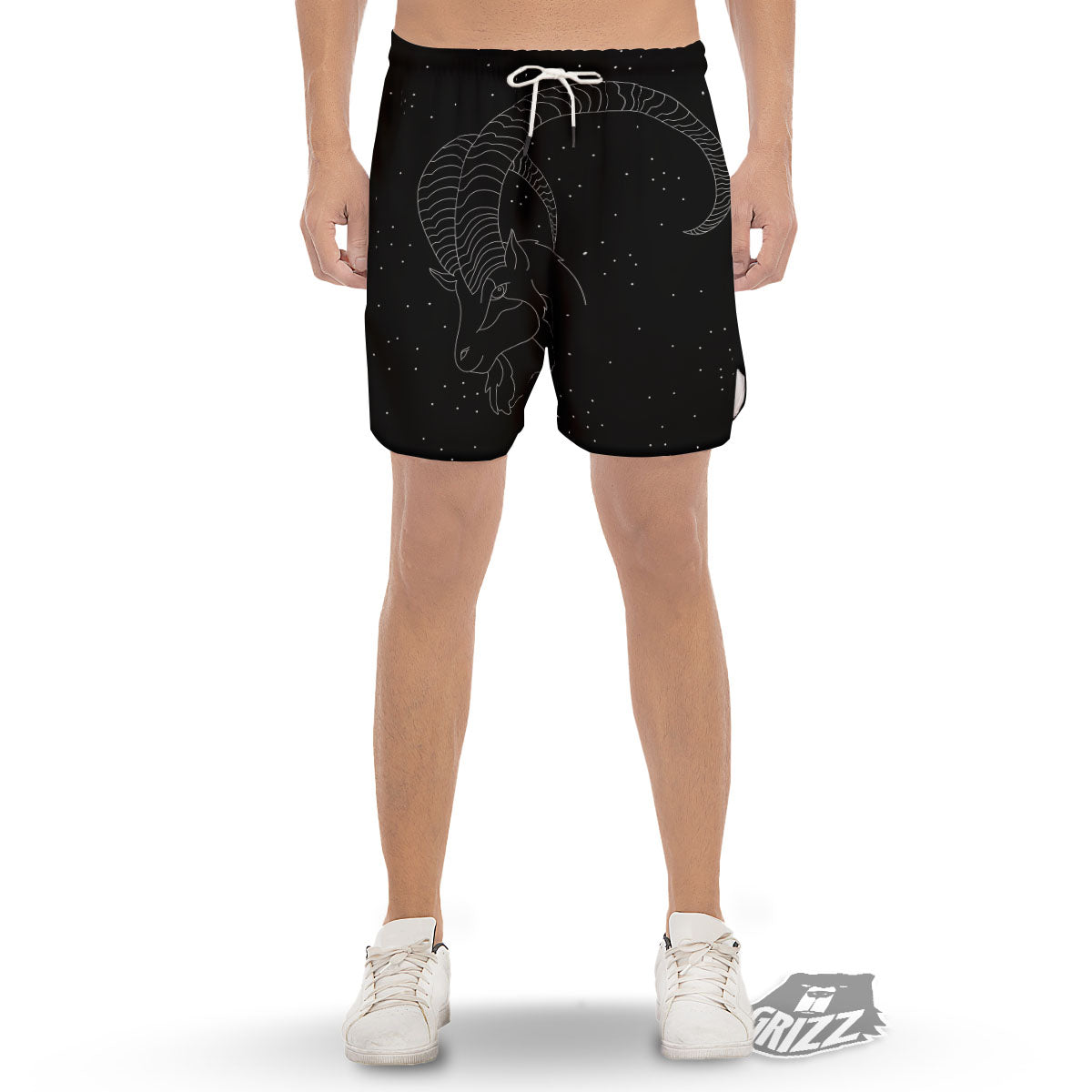 Capricorn Sign White And Black Print Men's Gym Shorts-grizzshop