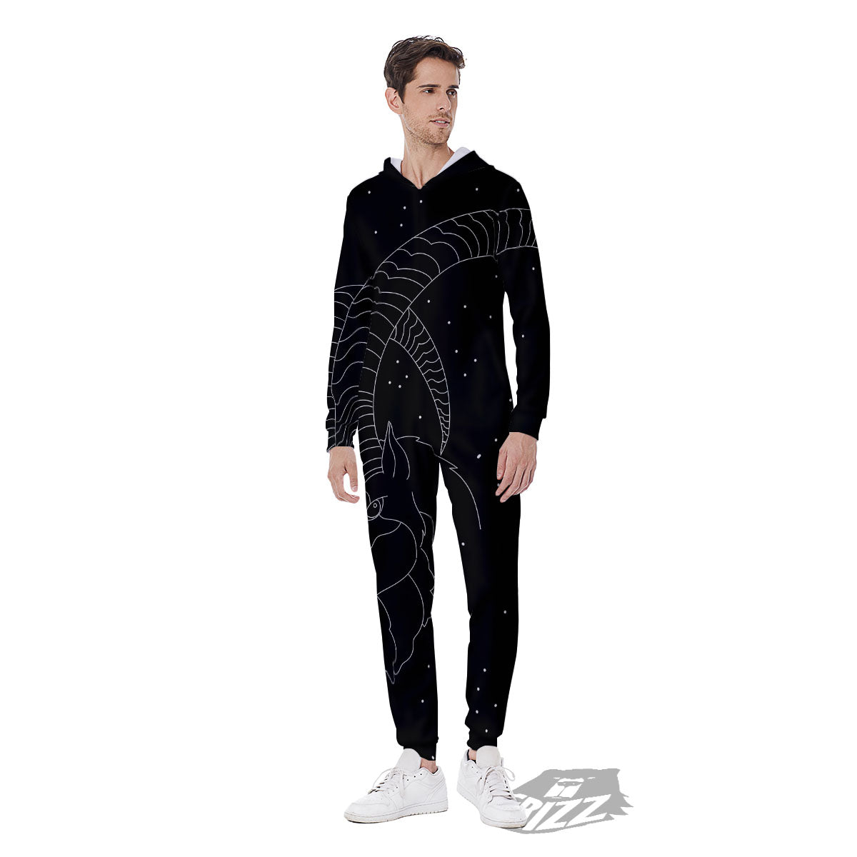 Capricorn Sign White And Black Print Men's Jumpsuit-grizzshop