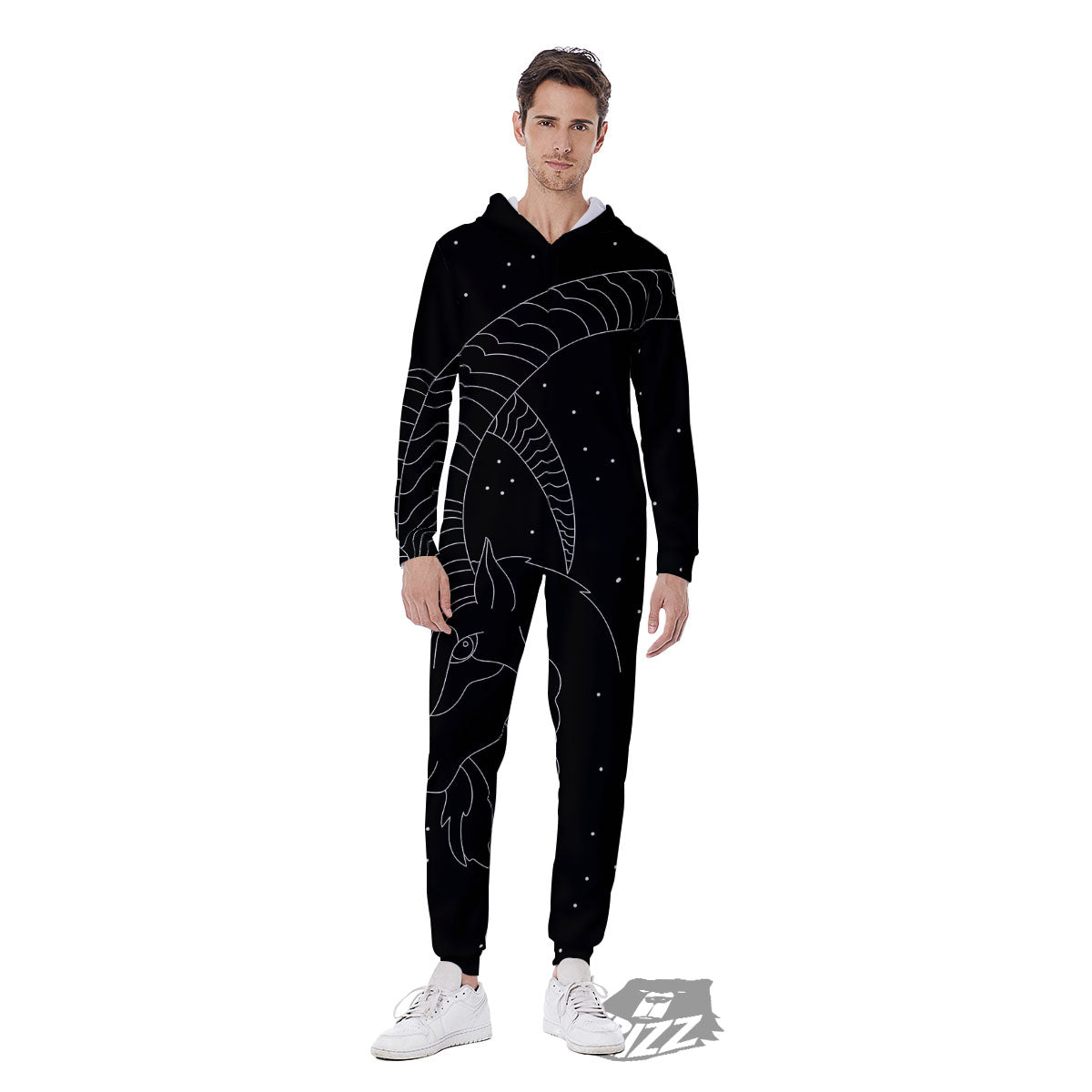 Capricorn Sign White And Black Print Men's Jumpsuit-grizzshop
