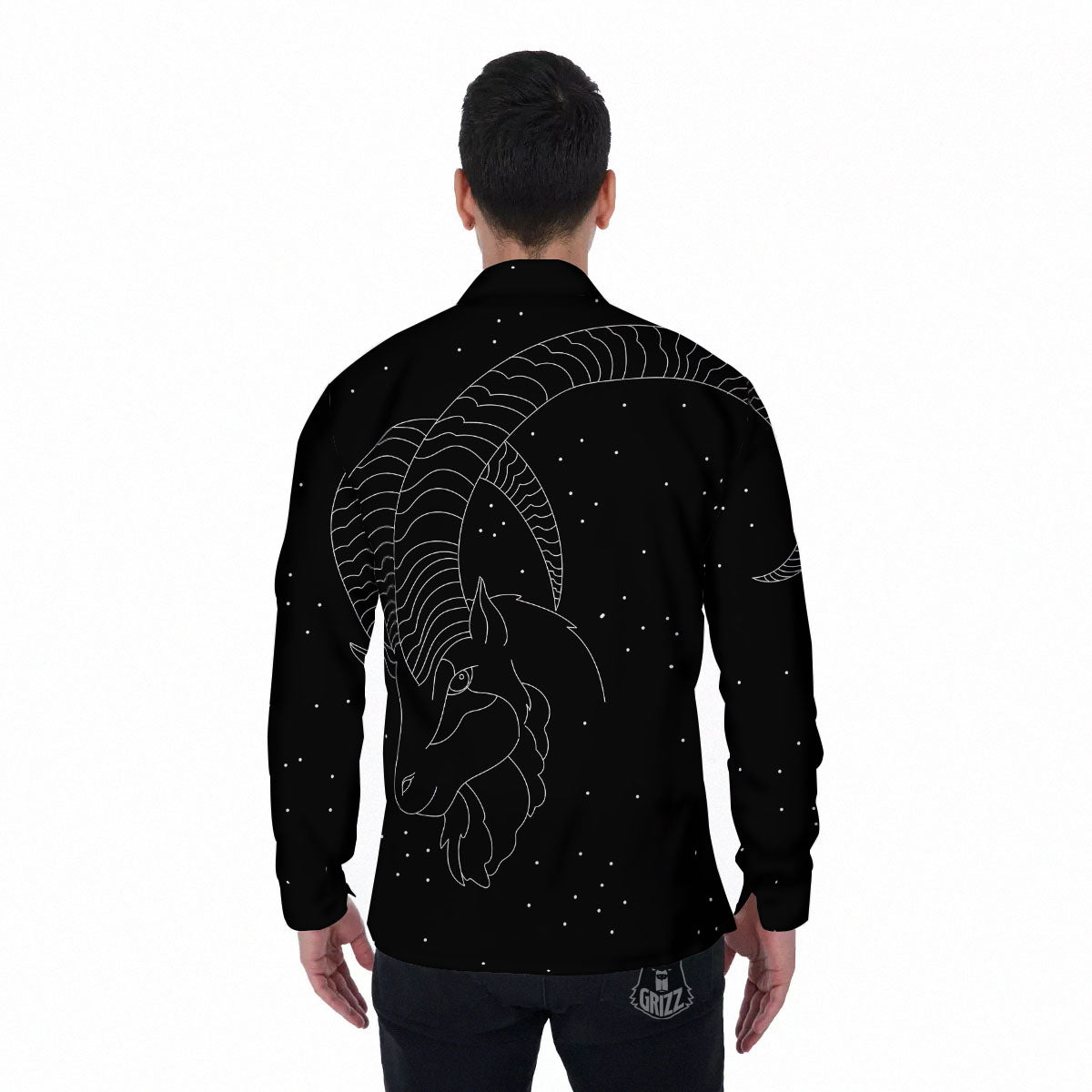 Capricorn Sign White And Black Print Men's Long Sleeve Shirts-grizzshop