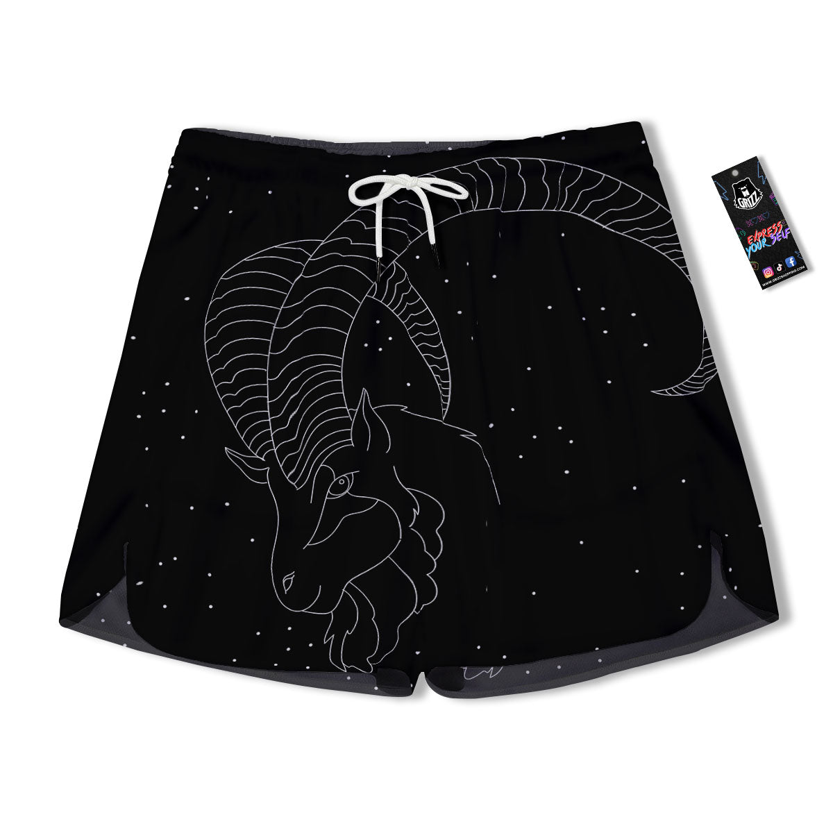 Capricorn Sign White And Black Print Men's Running Shorts-grizzshop