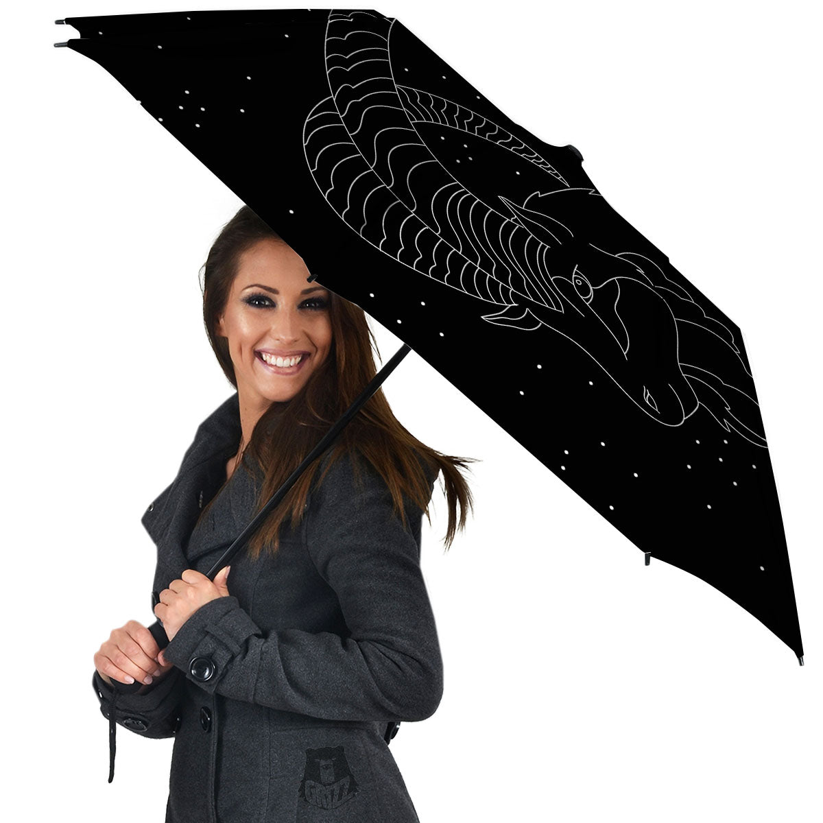 Capricorn Sign White And Black Print Umbrella-grizzshop