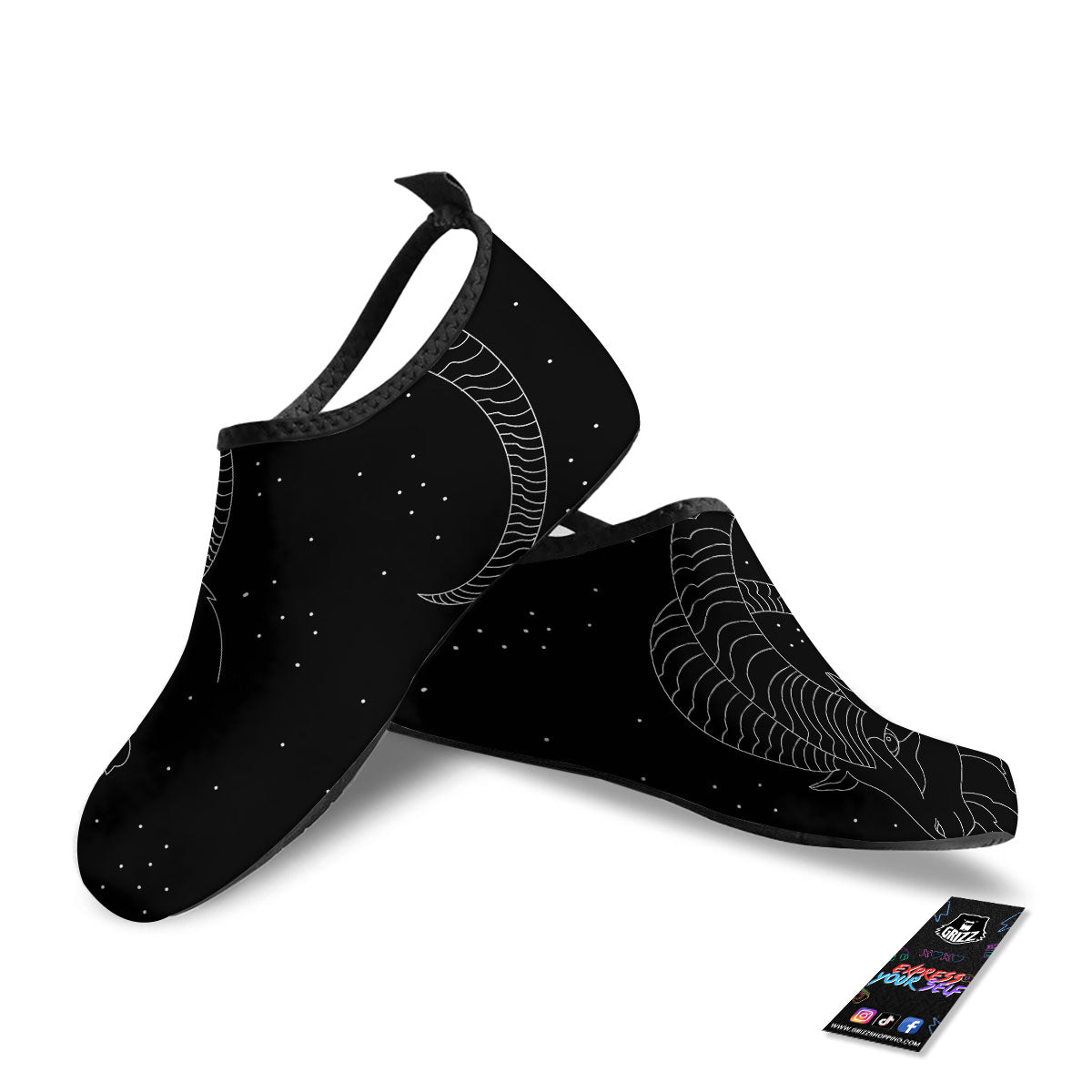 Capricorn Sign White And Black Print Water Shoes-grizzshop