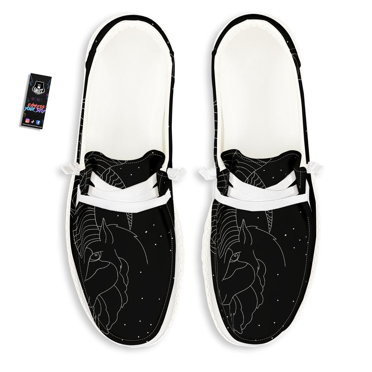 Capricorn Sign White And Black Print White Loafers-grizzshop