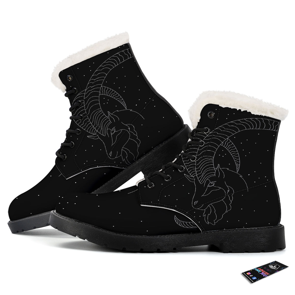 Capricorn Sign White And Black Print Winter Boots-grizzshop