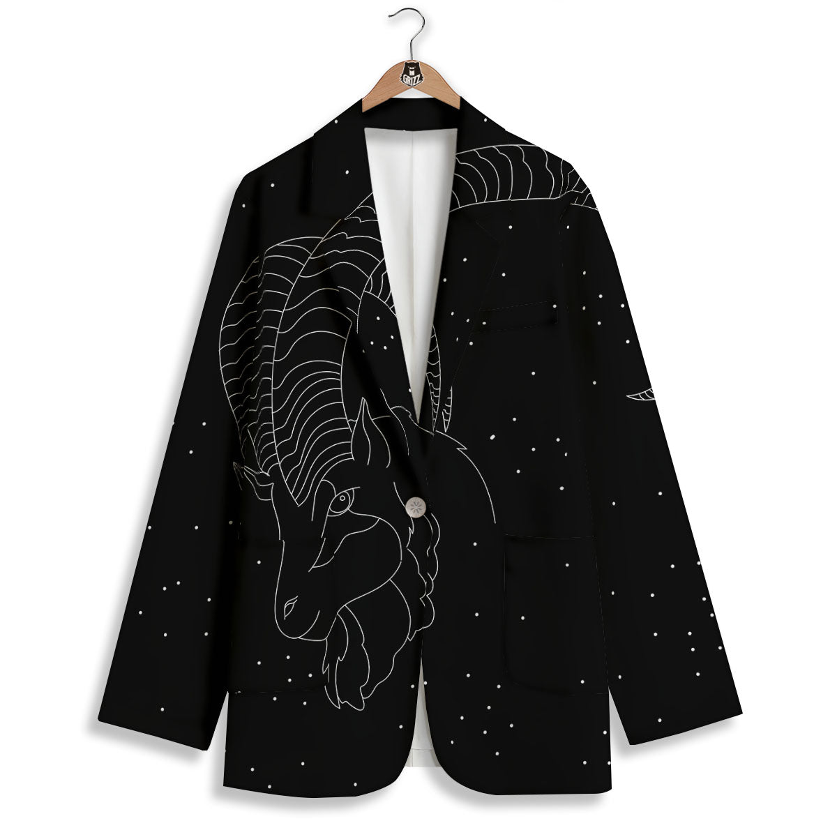 Capricorn Sign White And Black Print Women's Blazer-grizzshop
