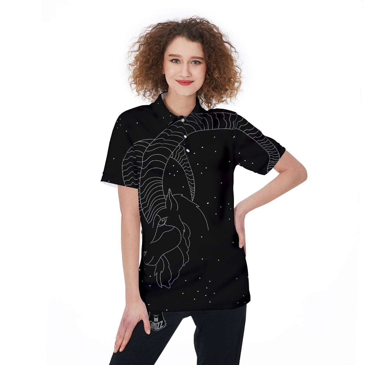 Capricorn Sign White And Black Print Women's Golf Shirts-grizzshop
