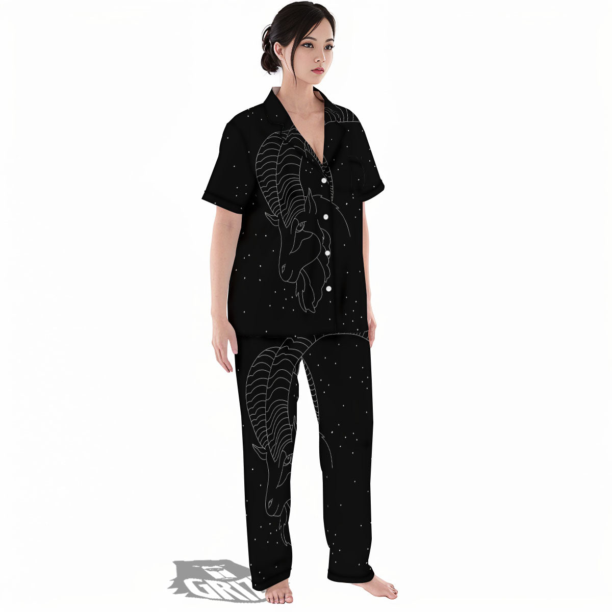 Capricorn Sign White And Black Print Women's Pajamas Set-grizzshop