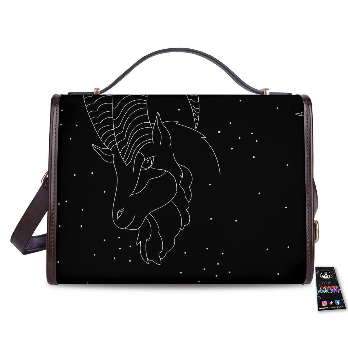 Capricorn Sign White And Black Print Women's Satchel Bag-grizzshop