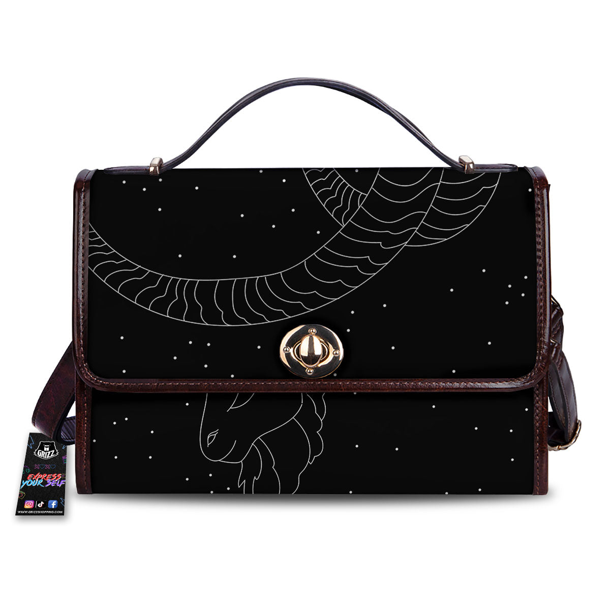 Capricorn Sign White And Black Print Women's Satchel Bag-grizzshop