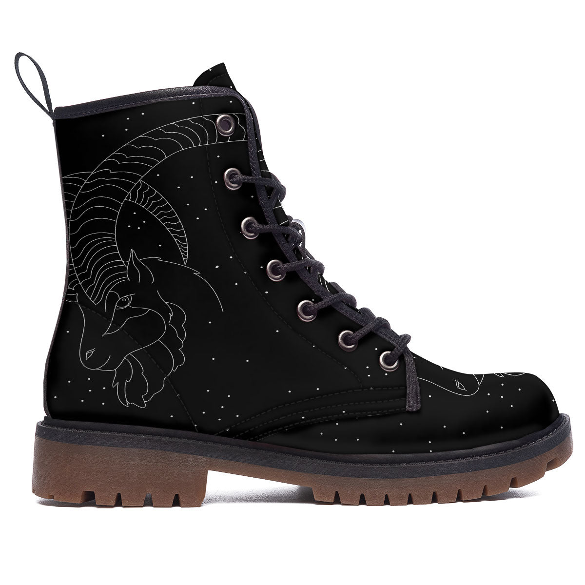 Capricorn Sign White And Black Print Work Boots-grizzshop