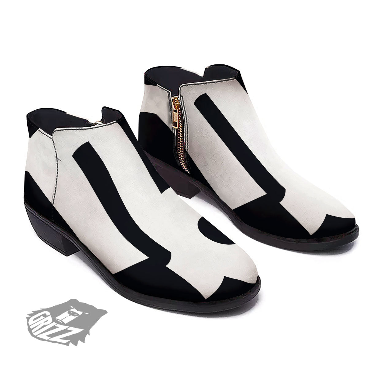 Capricorn Sign Zodiac White And Black Print Ankle Boots-grizzshop