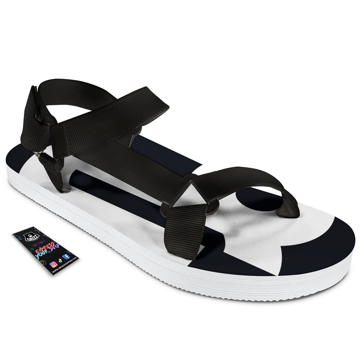 Capricorn Sign Zodiac White And Black Print Black Open Toe Sandals-grizzshop