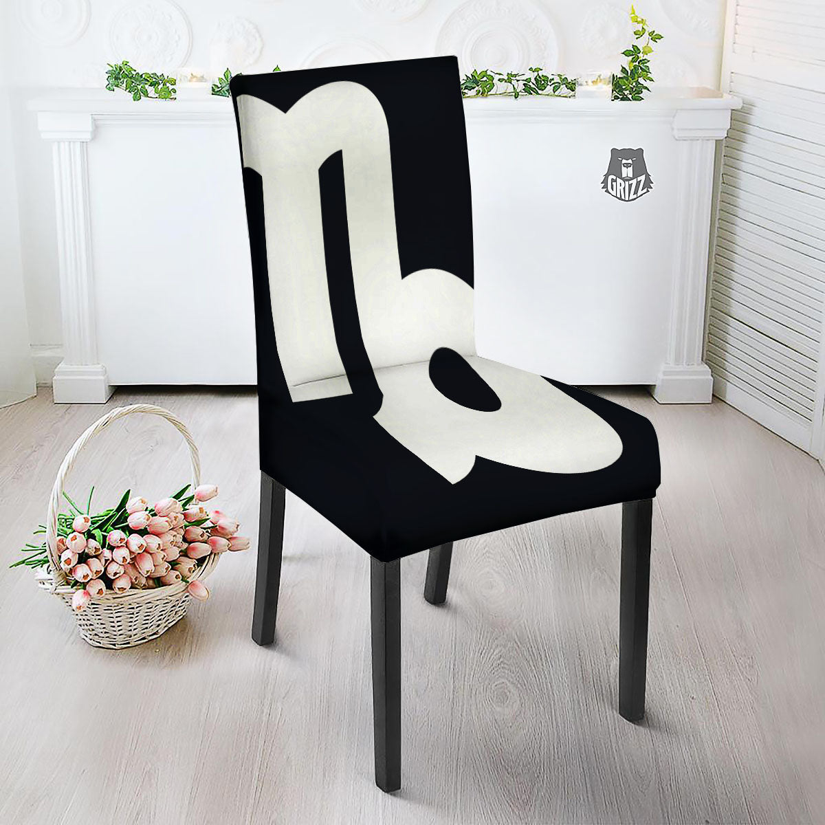 Capricorn Sign Zodiac White And Black Print Dining Chair Slipcover-grizzshop