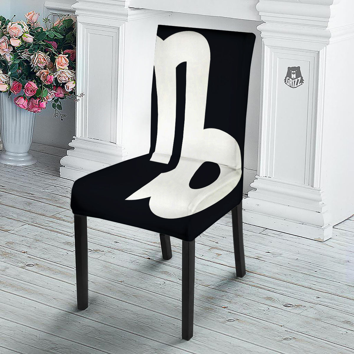 Capricorn Sign Zodiac White And Black Print Dining Chair Slipcover-grizzshop