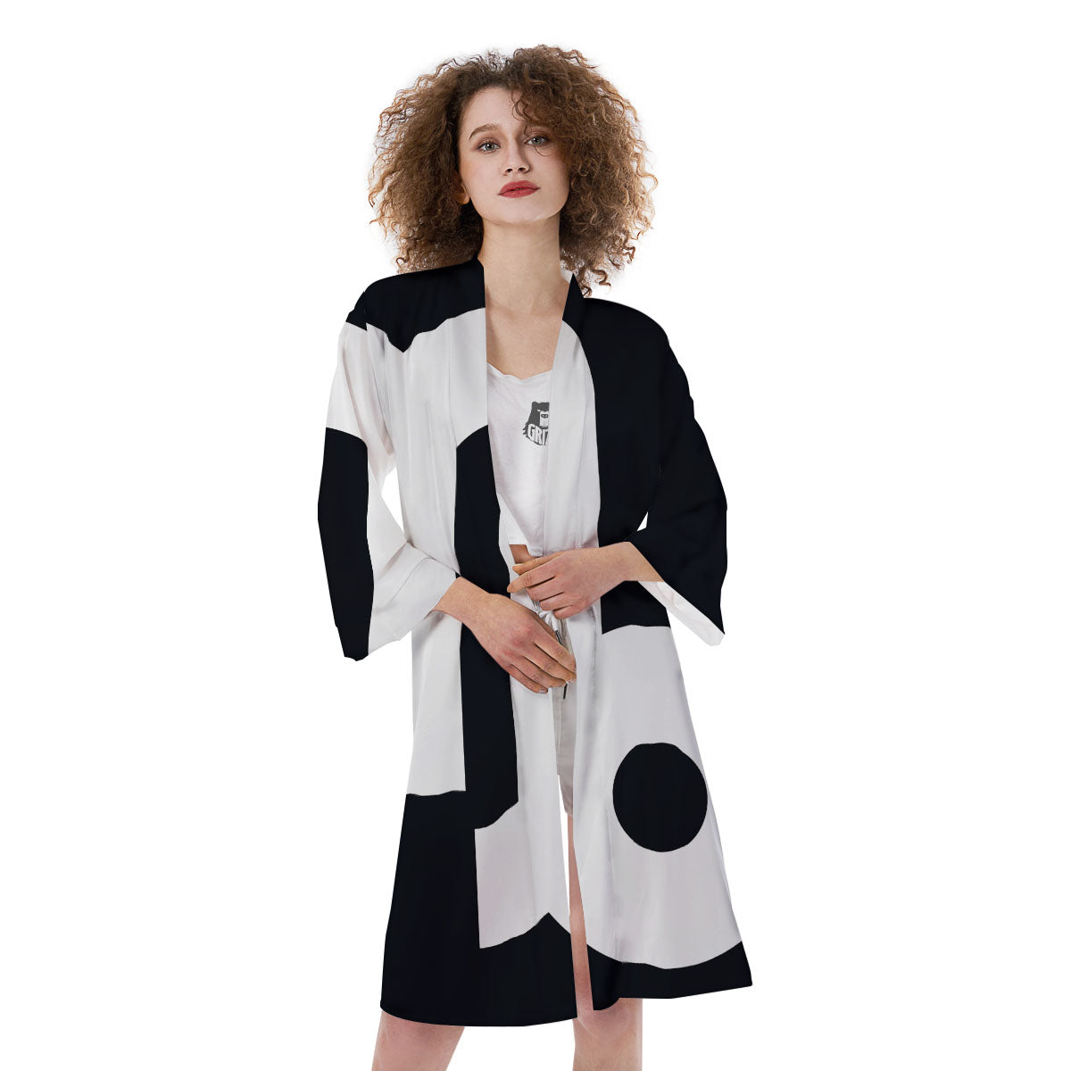 Capricorn Sign Zodiac White And Black Print Kimono-grizzshop