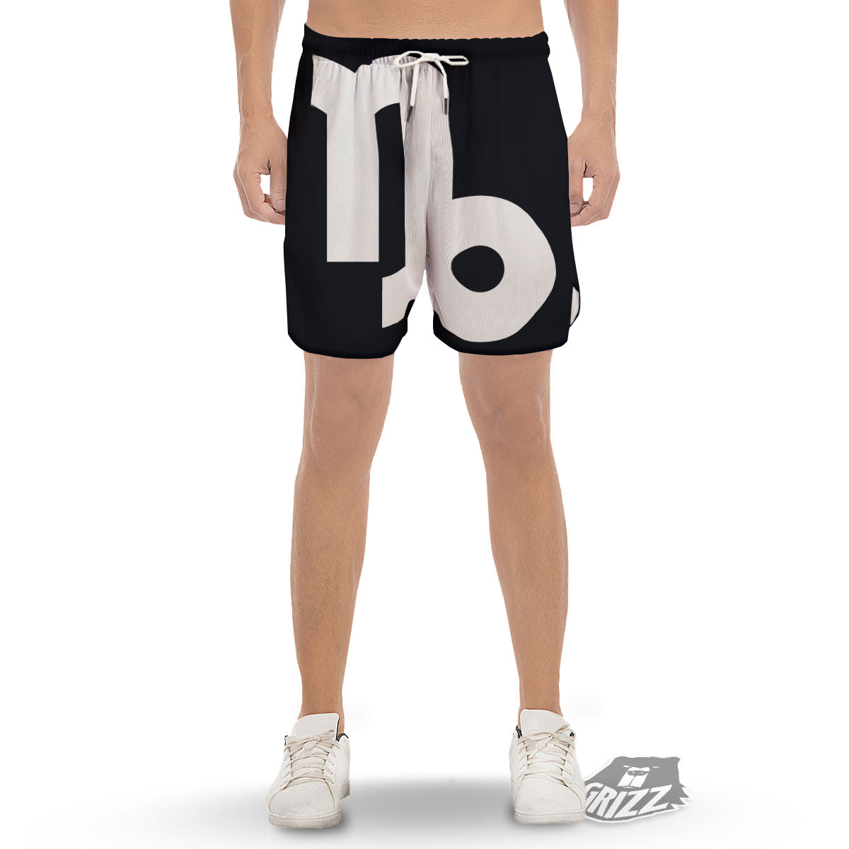 Capricorn Sign Zodiac White And Black Print Men's Gym Shorts-grizzshop