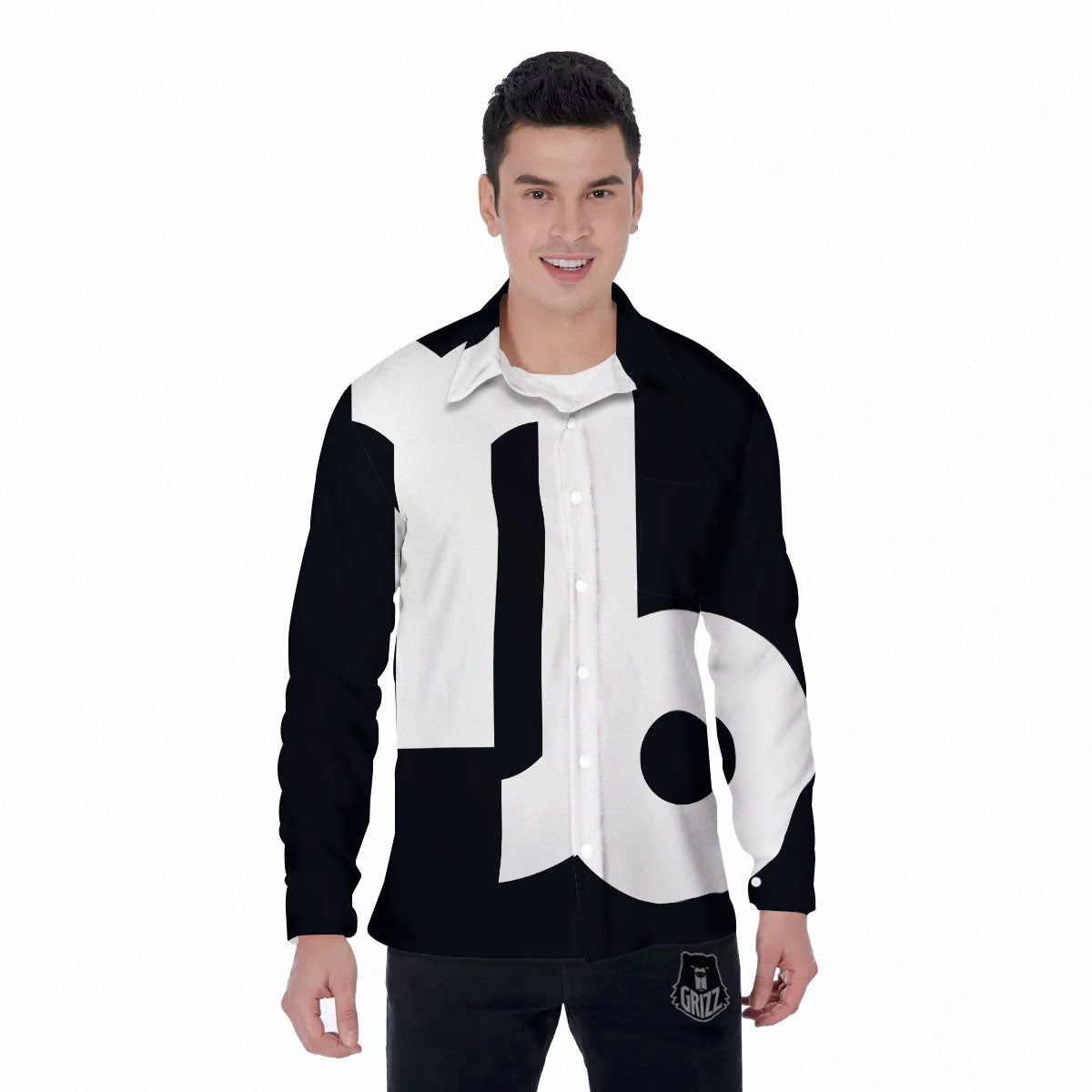 Capricorn Sign Zodiac White And Black Print Men's Long Sleeve Shirts-grizzshop
