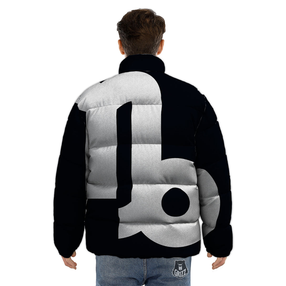 Capricorn Sign Zodiac White And Black Print Puffer Jacket-grizzshop