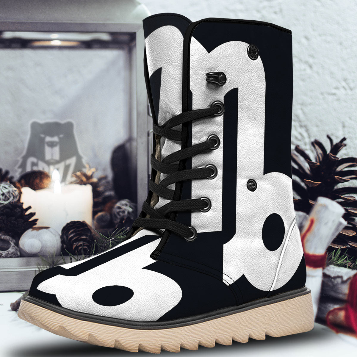 Capricorn Sign Zodiac White And Black Print Snow Boots-grizzshop