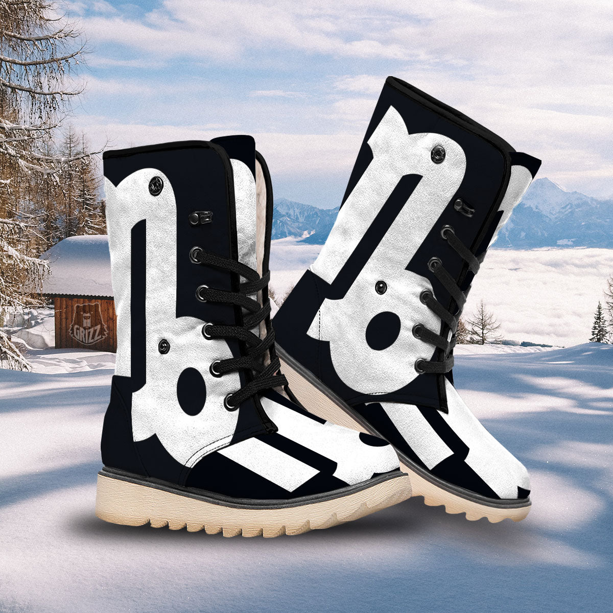 Capricorn Sign Zodiac White And Black Print Snow Boots-grizzshop