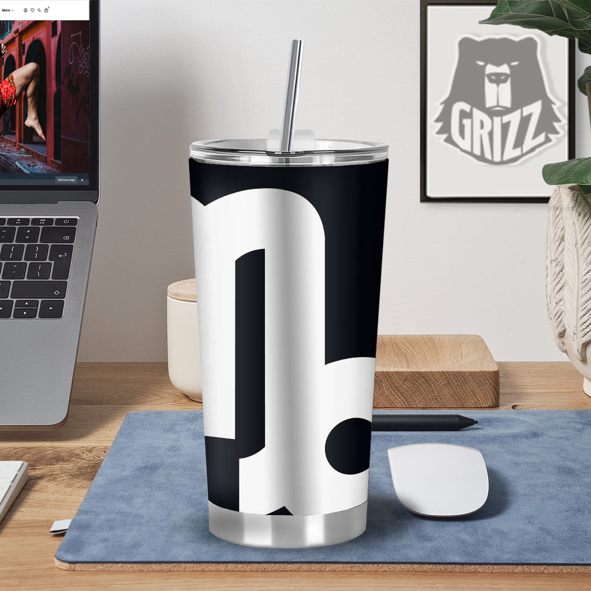 Capricorn Sign Zodiac White And Black Print Tumbler-grizzshop