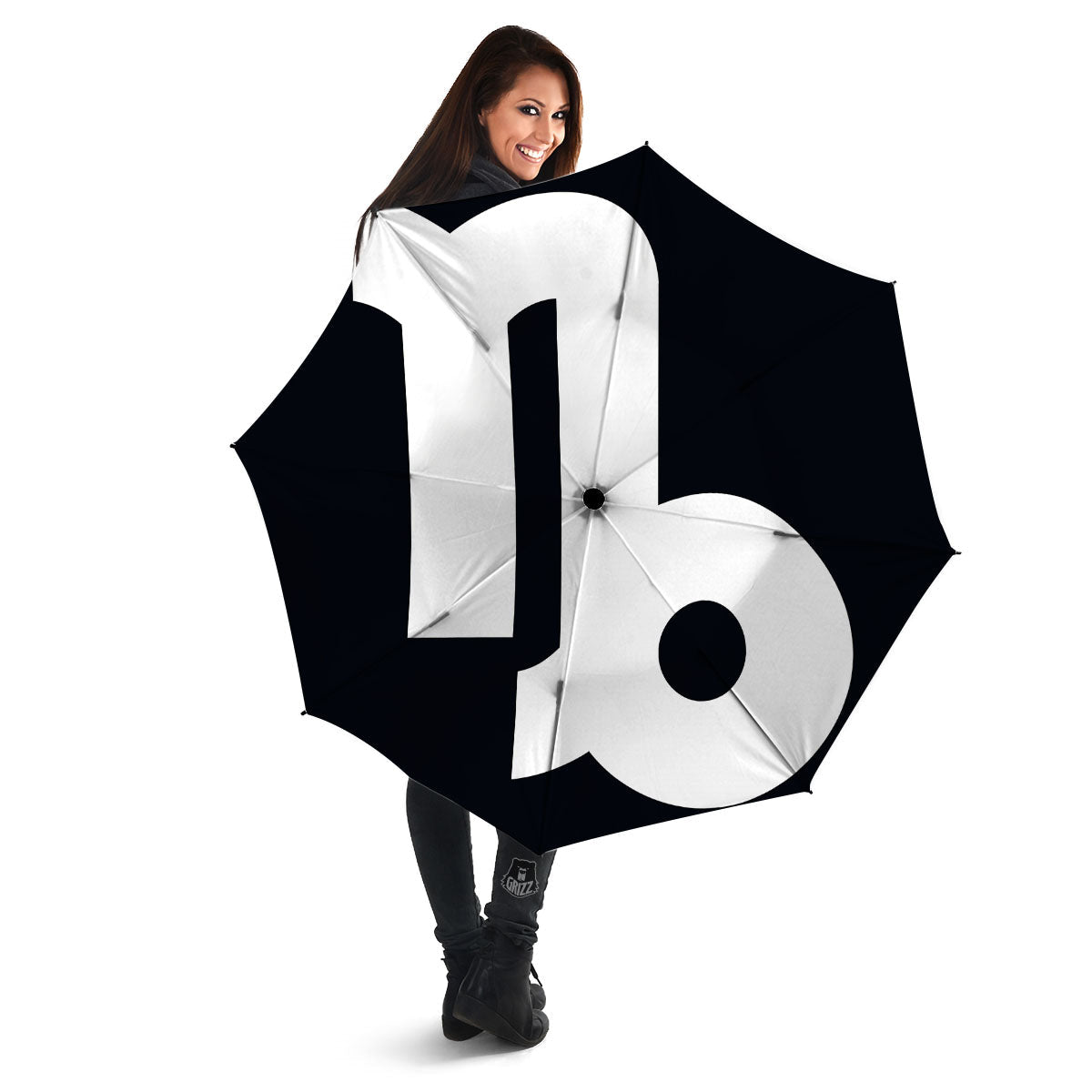 Capricorn Sign Zodiac White And Black Print Umbrella-grizzshop