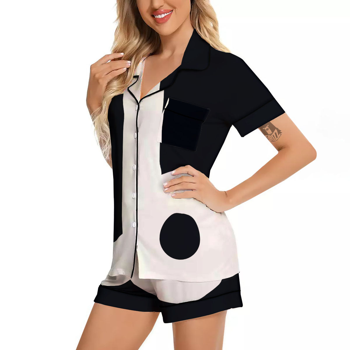Capricorn Sign Zodiac White And Black Print Women Silk Pajamas-grizzshop