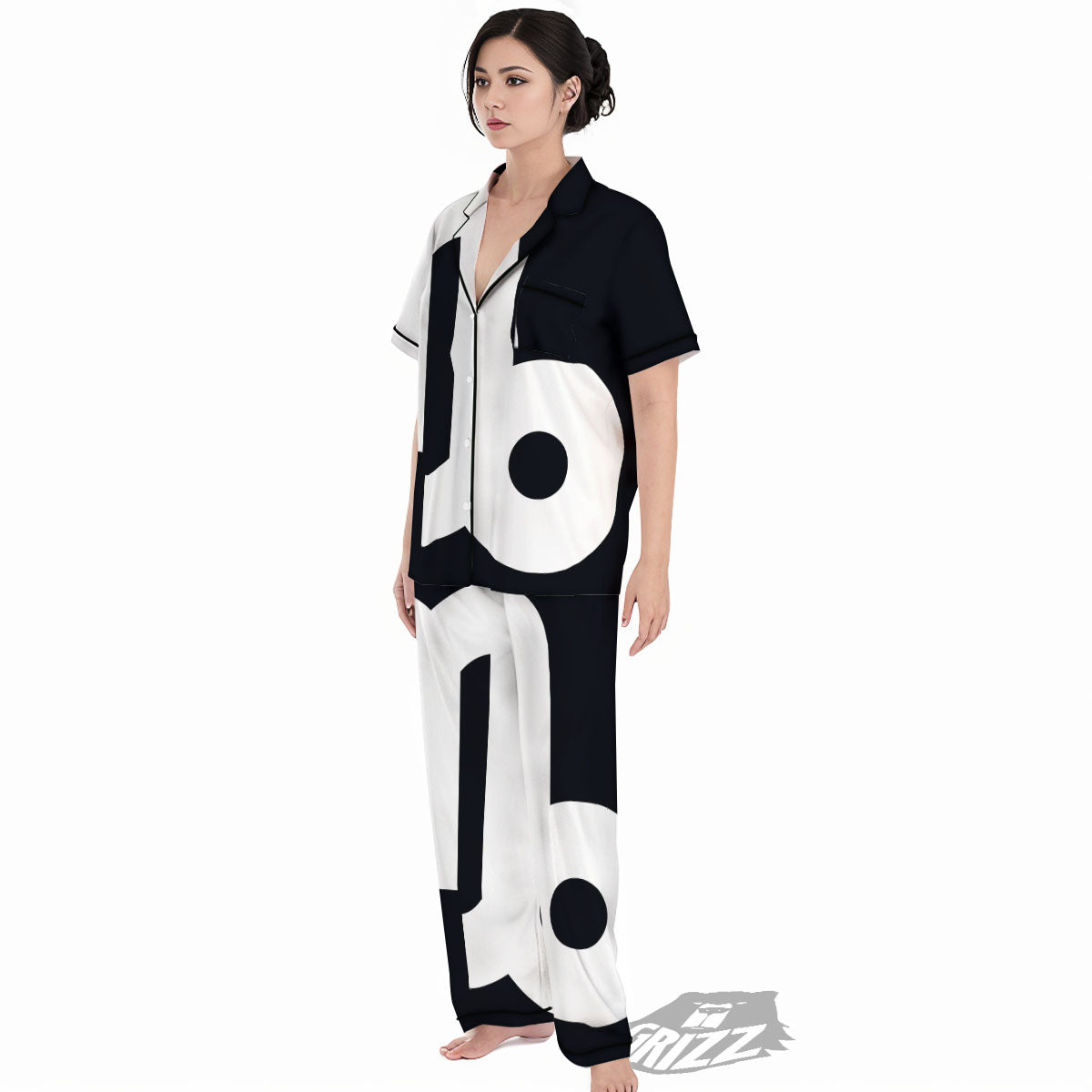Capricorn Sign Zodiac White And Black Print Women's Pajamas Set-grizzshop