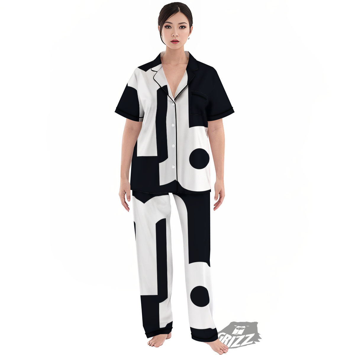 Capricorn Sign Zodiac White And Black Print Women's Pajamas Set-grizzshop
