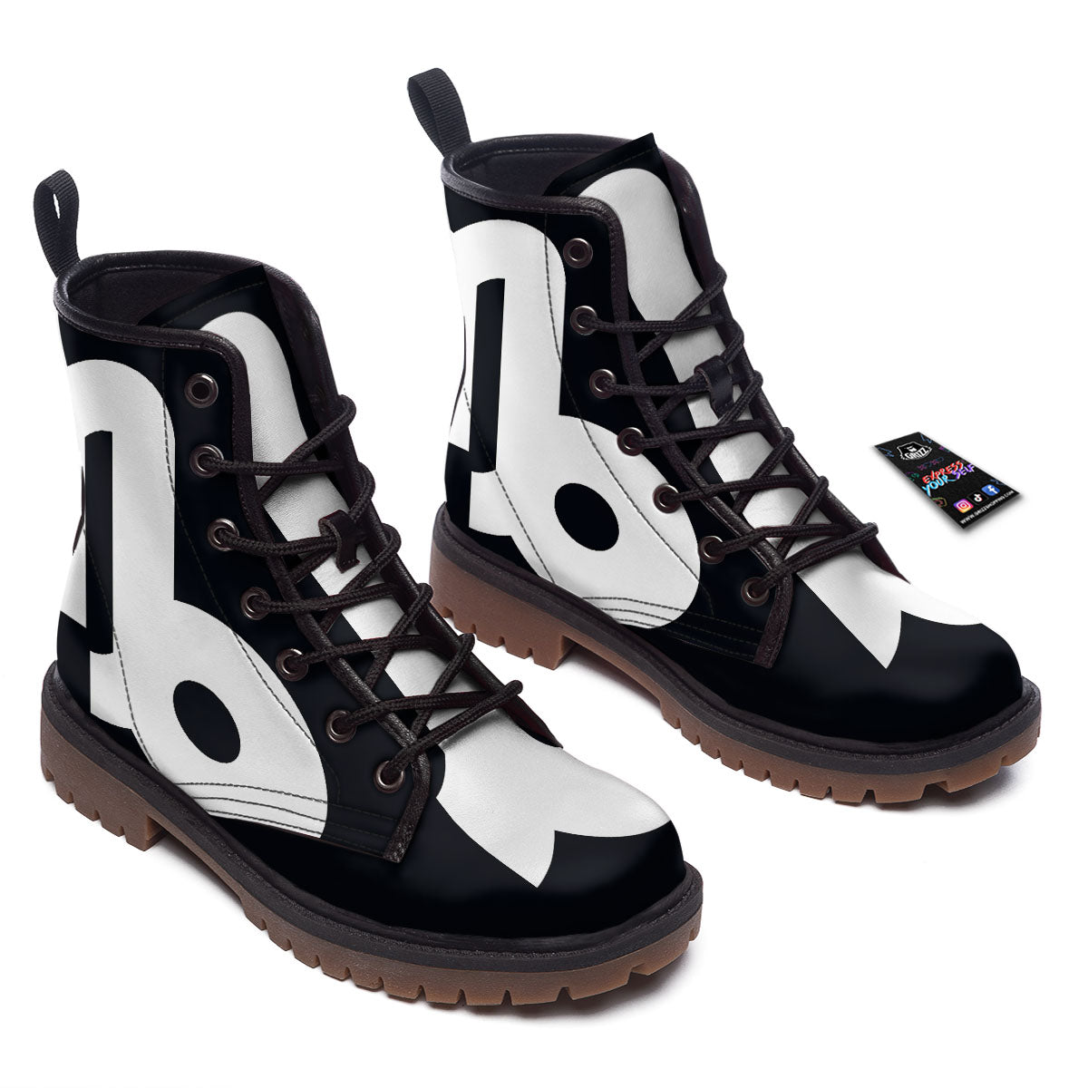 Capricorn Sign Zodiac White And Black Print Work Boots-grizzshop