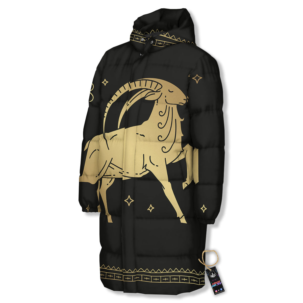 Capricorn Sign Astrological Print Long Down Jacket