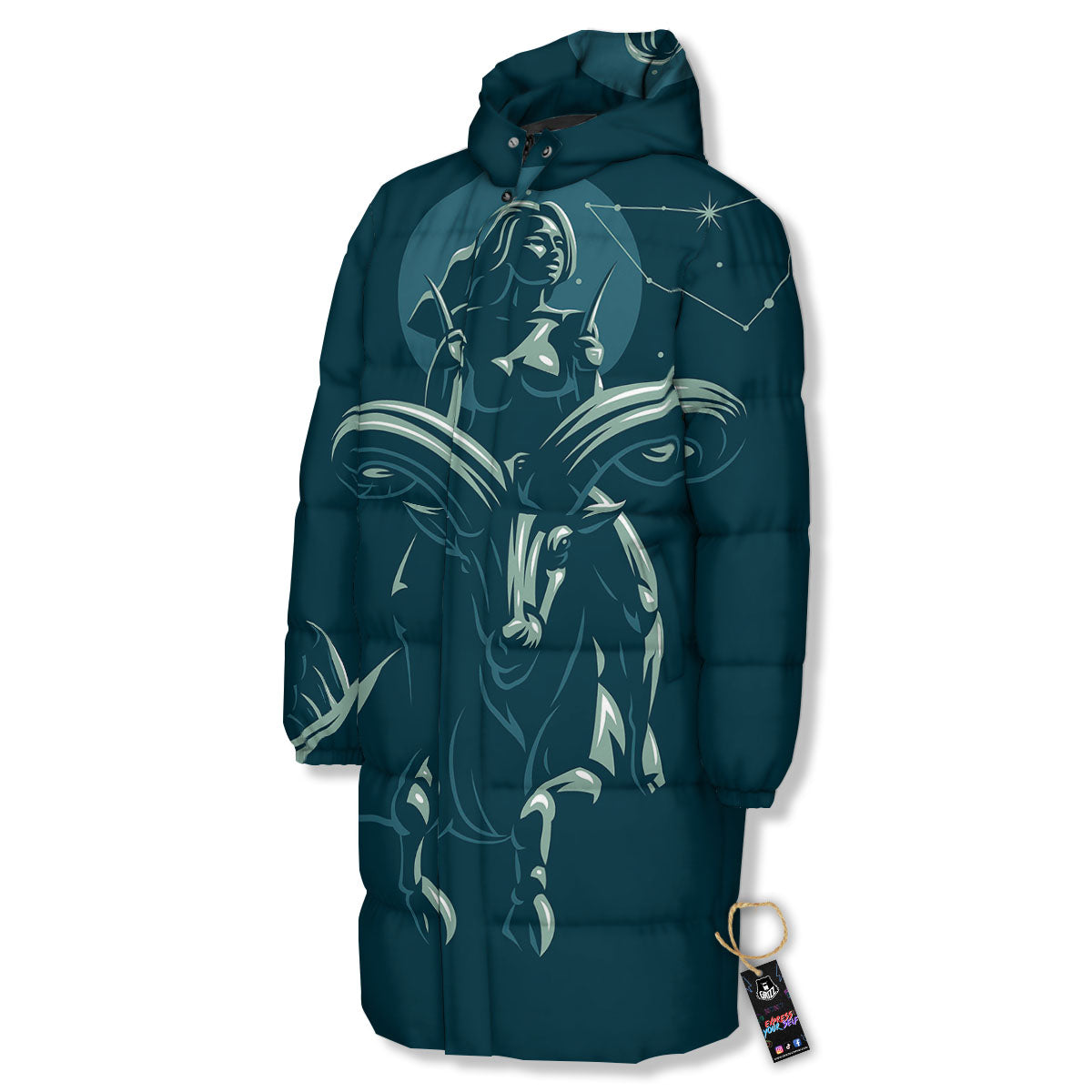 Capricorn Sign Astrology Print Long Down Jacket