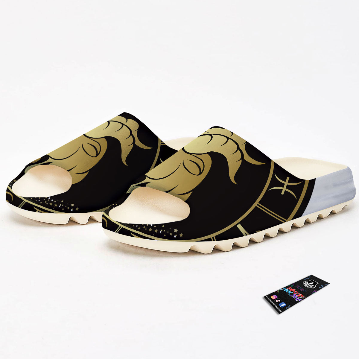 Capricorn Sign Black And Gold Print Sandals-grizzshop