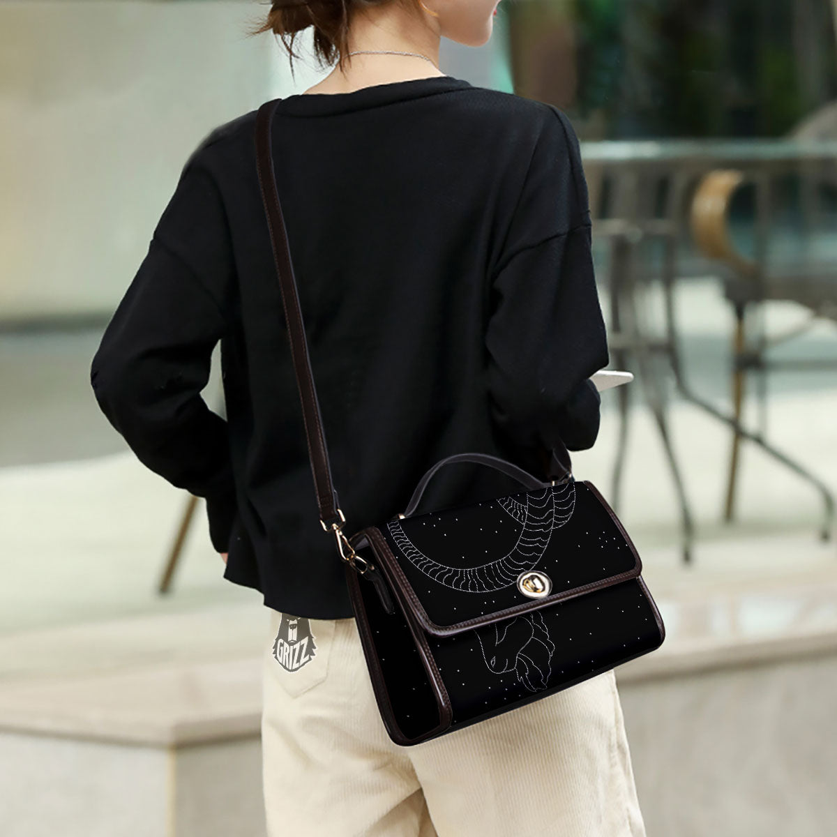 Capricorn Sign White And Black Print Women's Satchel Bag