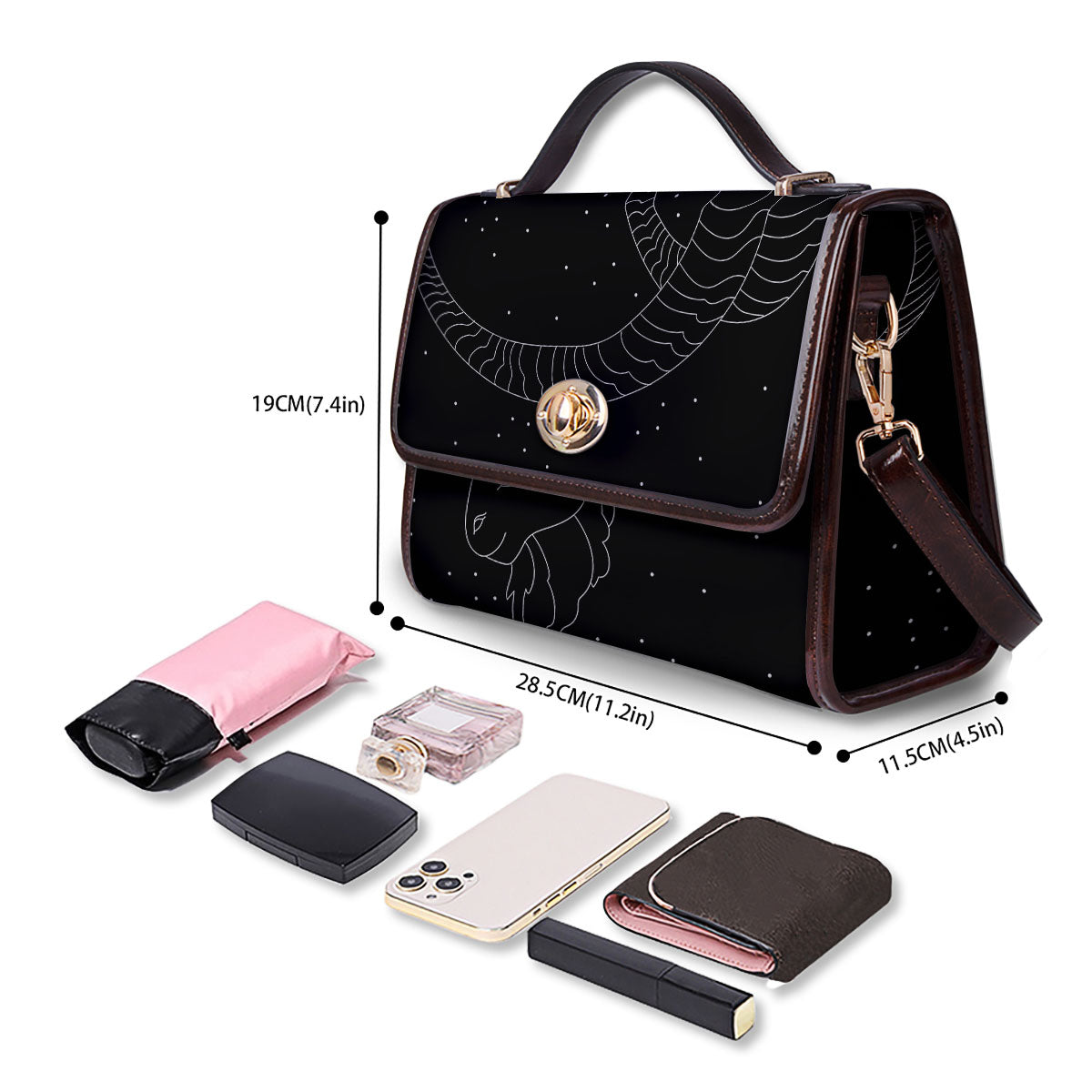 Capricorn Sign White And Black Print Women's Satchel Bag